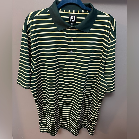 FOOTJOY | Men’s Large Green & Yellow Striped Polo Golf Shirt - Picture 4 of 7